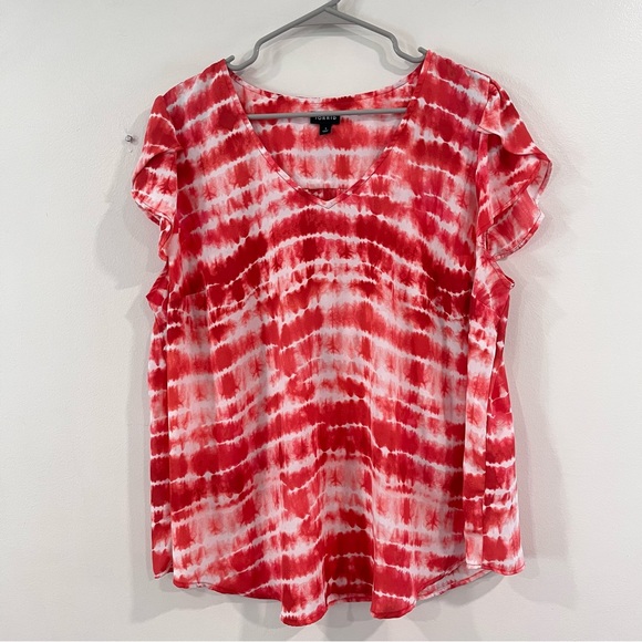Torrid Rusty Red Tulip Sleeve Georgette Tie Dye Top 1X - Picture 6 of 12